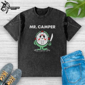 Pretty Mr. Camper cosplay t-shirt featuring Jason Voorhees design, perfect for horror fans and Halloween.