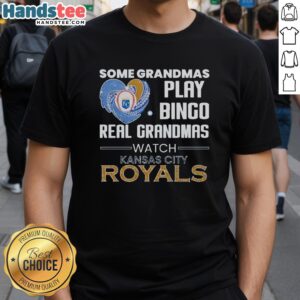 Official Kansas City Royals T-Shirt: 'Real Grandmas Watch' with diamond heart shape design, perfect for baseball fans.