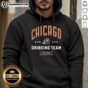 Alt Text: Hot Chicago Drinking Team Est 2026 helmet hoodie featuring bold graphics and a stylish design for fans.