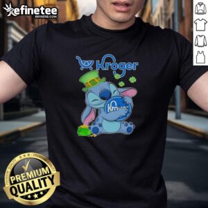 Alt Text: Official Stitch With St Patricks Hug Kroger Logo T-Shirt featuring a vibrant design for festive celebrations.