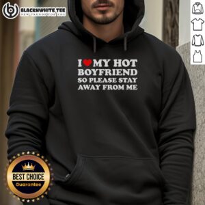 Cozy Official I Love My Hot Boyfriend hoodie in black, perfect for showcasing love and style. Stay away, trendy apparel!