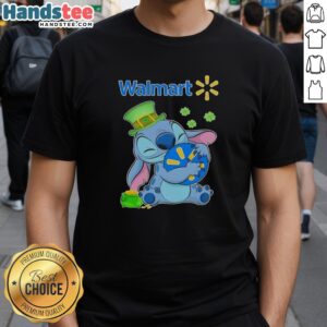 Premium Stitch St Patrick's Hug T-Shirt featuring Walmart logo, perfect for festive celebrations and casual wear.
