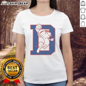 DePaul Blue Demons basketball mascot dunking in a vibrant ladies tee, showcasing school spirit and team pride.