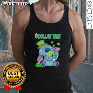Official Stitch with St. Patrick's Hug Dollar Tree logo tank top featuring a festive design for St. Patrick's Day.