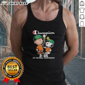 Awesome Charlie Brown and Snoopy 2025 CFP National Championship Miami Hurricanes tank top design featuring vibrant graphics.