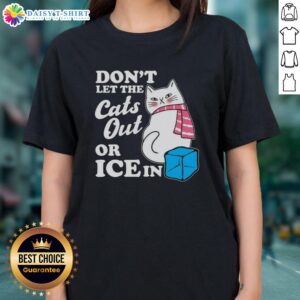 Hot Don't Let The Cats Out Or ICE In Anti-ICE Ladies Tee featuring bold graphics and vibrant colors for stylish activism.