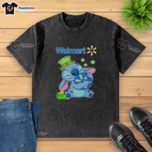 Premium Stitch St. Patrick's Day Hug T-Shirt with Walmart logo, comfortable and stylish for festive celebrations.