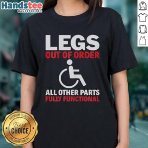 Official Legs Out of Order Ladies Tee showcasing a fun design, perfect for casual wear and humorous gifts.