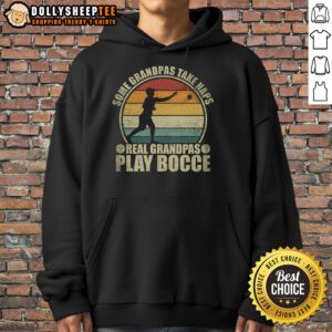 Cozy hoodie featuring 'Real Grandpas Play Bocce Ball' design, perfect for grandfathers who love the game and napping.