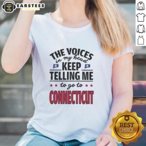 Funny 'Voices In My Head' graphic on a ladies tee, perfect for humor lovers and Connecticut fans.