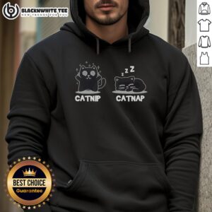 Funny Cat Hoodie featuring original catnip design for cozy cat naps, perfect for feline lovers and playful pets.