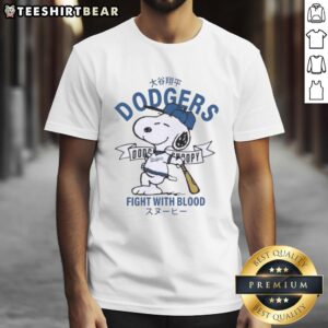 Awesome Peanuts Snoopy X Los Angeles Dodgers Fight With Blood T-Shirt featuring Snoopy in a Dodgers uniform.