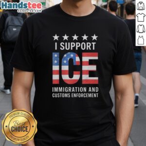 Patriotic 'I Support Ice Stand With Ice Us' t-shirt featuring American flag design, perfect for ice supporters and enthusiasts.