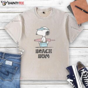 Alt Text: Cute Peanuts Beach Bum Snoopy washed t-shirt featuring a playful Snoopy design perfect for summer wear.