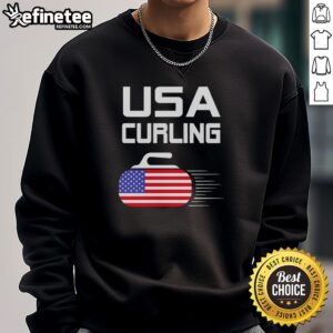 Official Curling USA support team sweatshirt featuring the American flag design, perfect for fans and athletes.