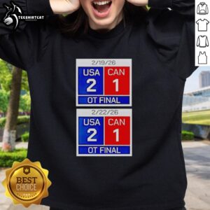 Premium USA vs Canada Hockey Scoreboard Sweatshirt - Final Score 2-1 OT, 2026 Championship Game Apparel