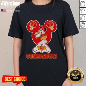 Good Washington Commanders Mickey Mouse Love Heart Ladies Tee featuring a fun design for NFL fans.