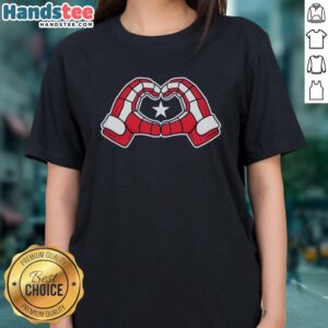 Nice USA Hockey Heart Gloves Ladies Tee featuring a stylish design, perfect for hockey fans and women's sports apparel.