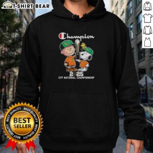 Awesome Charlie Brown and Snoopy 2025 CFP National Championship Miami Hurricanes hoodie in vibrant colors.