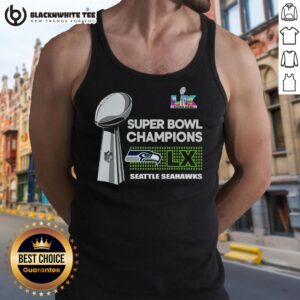 Top Seattle Seahawks Super Bowl LX Champions trophy tank top featuring team logo and vibrant colors.