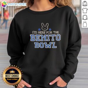 Alt Text: Cozy Original Bunny I'm Here For The Benito Bowl sweatshirt in vibrant colors, perfect for game day and casual wear.