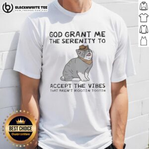 Alt Text: Cute 'Nice God Grant Me The Serenity' cat T-shirt featuring fun vibes and a playful design for cat lovers.