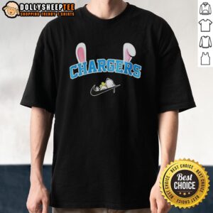 Official Los Angeles Chargers X Snoopy Happy Easter T-Shirt featuring vibrant colors and playful design for fans.