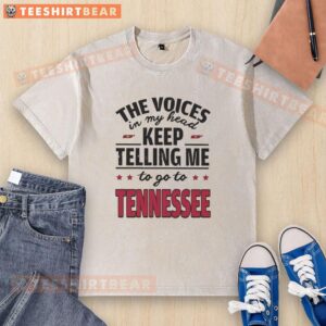 Funny 'The Voices In My Head Keep Telling Me To Go To Tennessee' washed t-shirt design showcasing a humorous quote.