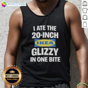 Funny dog wearing 'I Ate The 20 Inch Ikea Glizzy In One Bite' tank top, showcasing quirky pet fashion and humor.