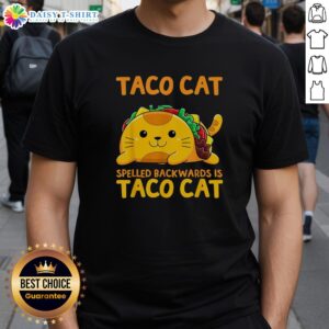 Alt Text: Cinco De Mayo T-Shirt featuring a playful design of a taco cat, with 'Tacocat' spelled backwards for a fun twist.