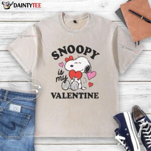 Cute Peanuts Snoopy Is My Valentine washed t-shirt featuring Snoopy with a heart, perfect for Valentine's Day.