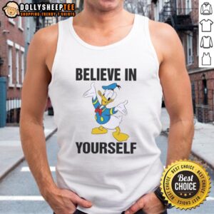 Alt Text: Nice Donald Duck Believe In Yourself Tank Top featuring a vibrant graphic design, perfect for casual summer wear.
