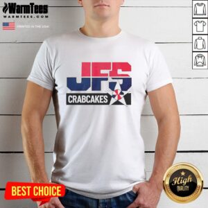 Official Tony Jfs Crabcakes T-Shirt featuring a vibrant design and logo, perfect for seafood lovers and fans.