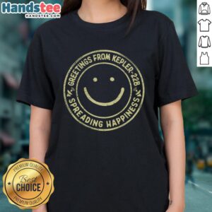 Good Greetings from Kepler22b Ladies Tee featuring a stylish design inspired by the exoplanet Kepler 22b.