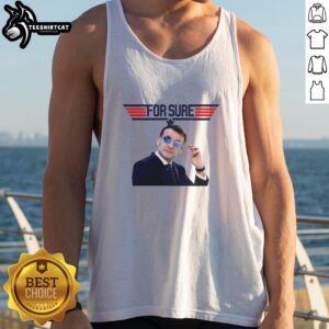 Emmanuel Macron tank top featuring 'Top Gun' logo, stylish and trendy design for fans of French politics and aviation.
