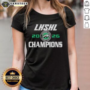 Good LHSHL Lakewood Ranch Champions 2026 logo on a ladies tee, showcasing vibrant colors and team spirit.