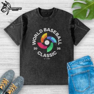 Nice World Baseball Classic Logo 2026 washed t-shirt featuring a vintage design in soft fabric, perfect for fans.