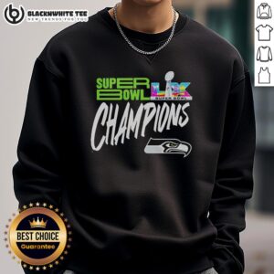 Alt Text: Seattle Seahawks Super Bowl LX Champions 2026 logo styled sweatshirt featuring vibrant team colors and bold design.