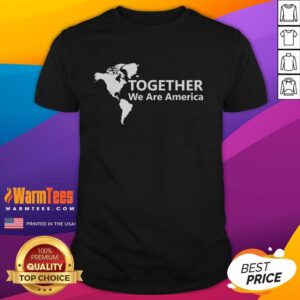 Alt Text: Official Together We Are America t-shirt featuring a colorful map of America, perfect for patriotic apparel.