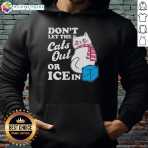 Person wearing a 'Hot Don't Let The Cats Out or ICE In' anti-ICE hoodie, showcasing a bold design and vibrant colors.