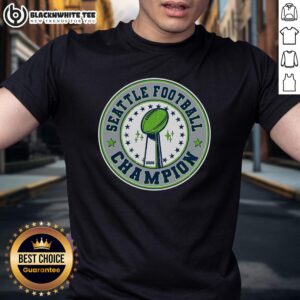 Nice Seattle Football Champion 2026 Emblem T-Shirt featuring a bold logo and vibrant colors, perfect for fans.