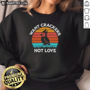 Awesome cockatiel in retro sweatshirt, playfully asking for crackers at sunset - perfect for bird lovers!