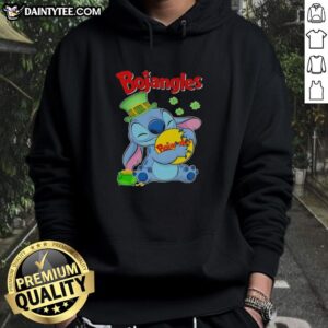 Nice Stitch Hug Bojangles logo Happy St. Patrick's Day hoodie featuring festive green design and cozy fit.