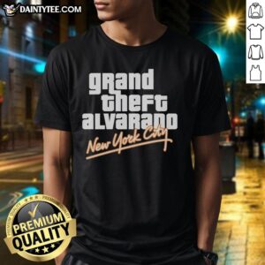 Good Grand Theft Alvarado New York City T-Shirt featuring a bold graphic design and vibrant colors, perfect for gamers.