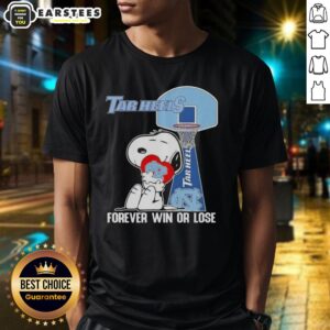 Alt Text: Awesome Peanuts Snoopy Forever Win Or Lose NC Tar Heels Basketball T-Shirt featuring Snoopy in team colors.