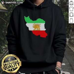 Premium Iran map hoodie featuring the Lion and Sun logo, showcasing Persian heritage and culture.