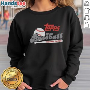 Premium Topps baseball picture cards design on a retro raglan sweatshirt, perfect for sports fans and collectors.