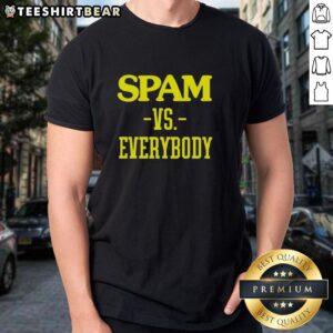 Original Spam Vs Everybody T-Shirt featuring bold graphics and vibrant colors, perfect for casual wear and unique style.
