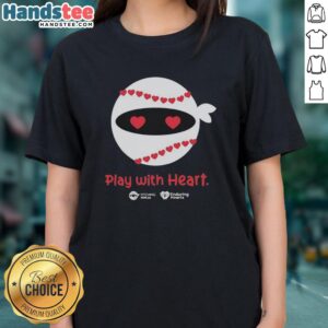 Pretty Pitching Ninja Play with Heart Ladies Tee featuring a vibrant design for playful, stylish womens apparel.