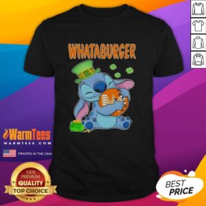Good Stitch Hug Whataburger logo Happy Patrick's Day T-Shirt design featuring festive colors and playful graphics.